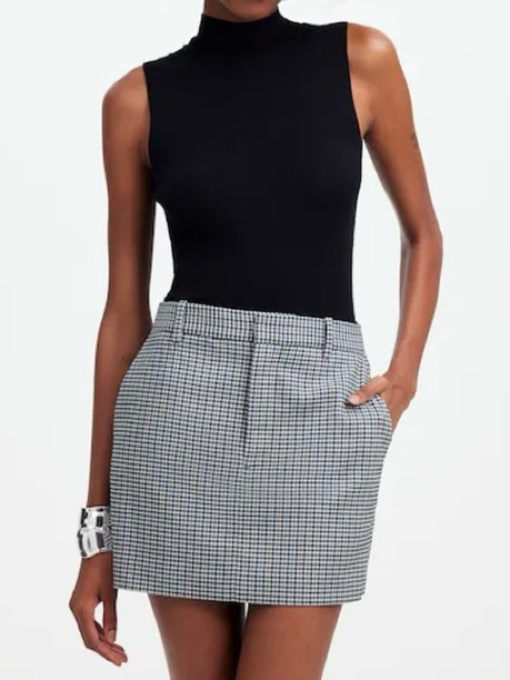 Madewell Suiting Mini Skirt Wool Blend Gingham Micro Check Plaid Womens Size 4